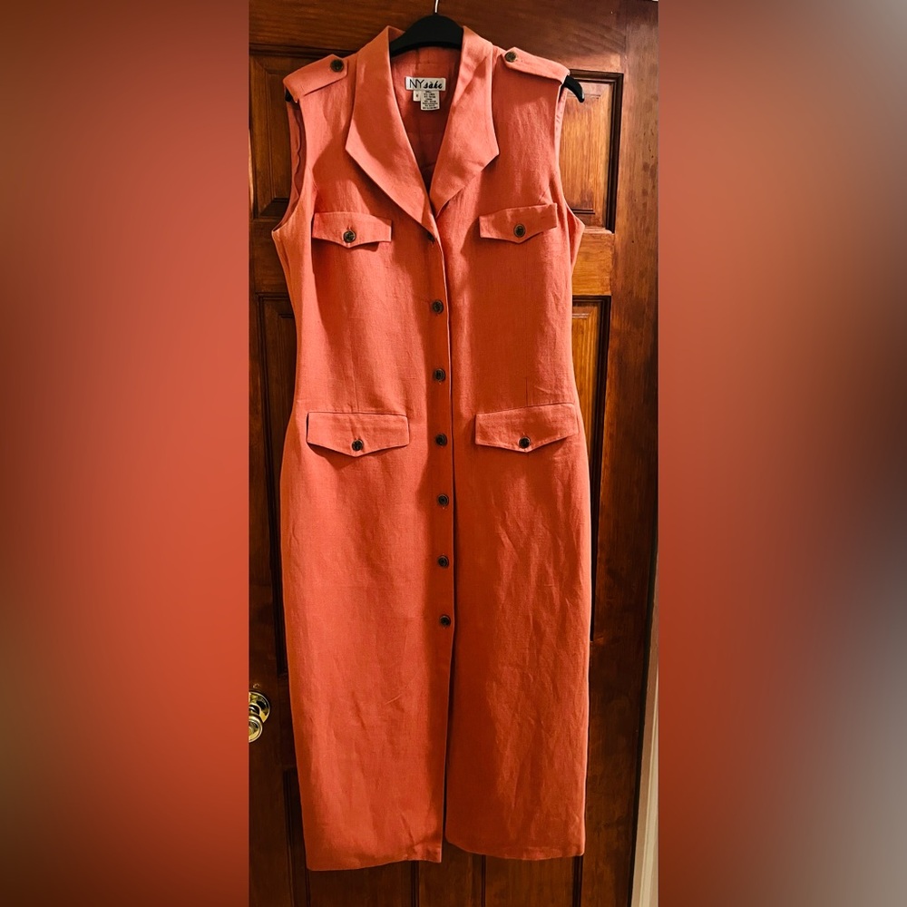 Elegant Coral Button-Down Dress